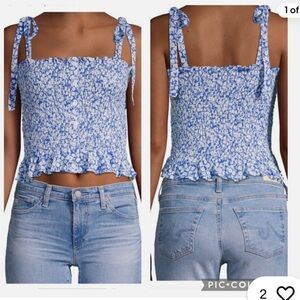 LOST + WANDER Smocked Floral Tie Strap Top M
